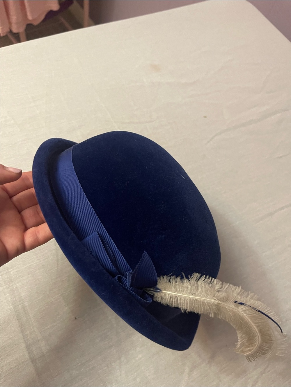 Navy Velvet Bow & Feather Cocktail Hat